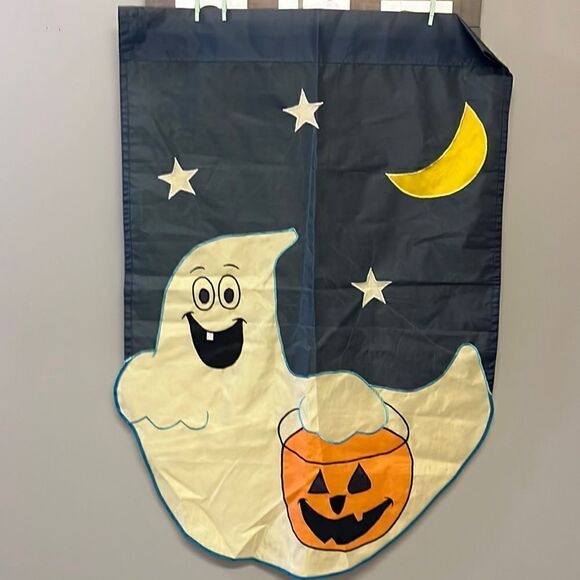 Halloween Large Ghost & Pumpkin Night Theme Flag- - Picture 1 of 13